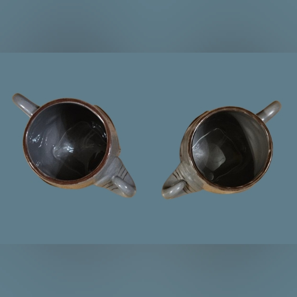 World Market Set of 2 Gray Textured 3D Hand Painted Ceramic Elephant Mugs - Picture 3 of 5